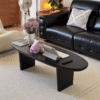 Mid Century Black Oval Solid Wood Coffee Table