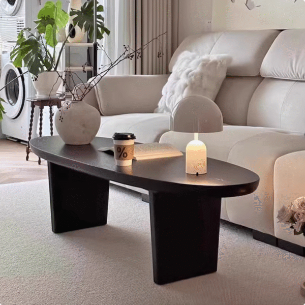 Mid Century Black Oval Solid Wood Coffee Table