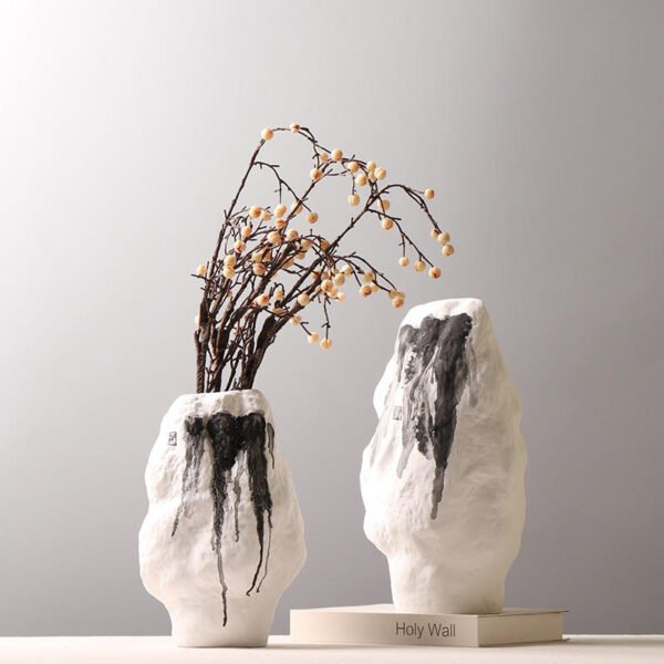 Modern Oriental Black & White Ink Mountain Ceramic Ornament