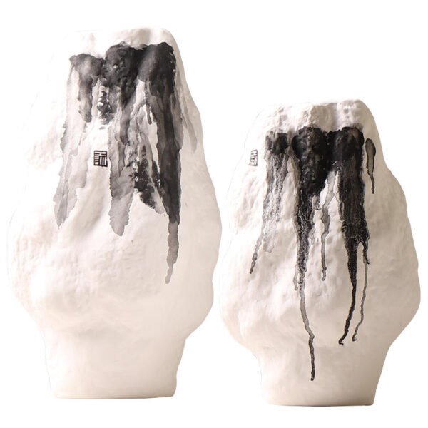 Modern Oriental Black & White Ink Mountain Ceramic Ornament