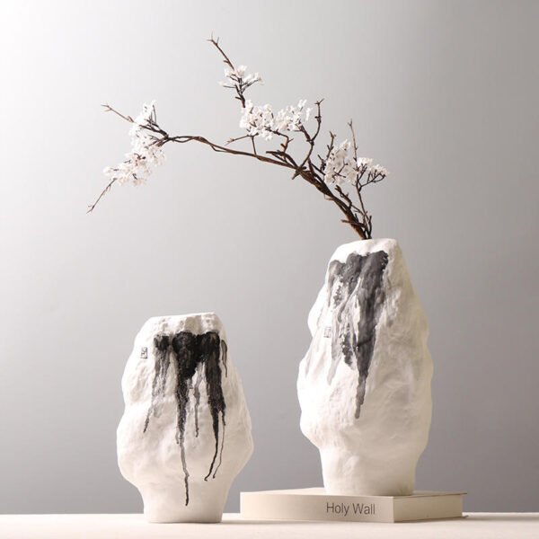 Modern Oriental Black & White Ink Mountain Ceramic Ornament