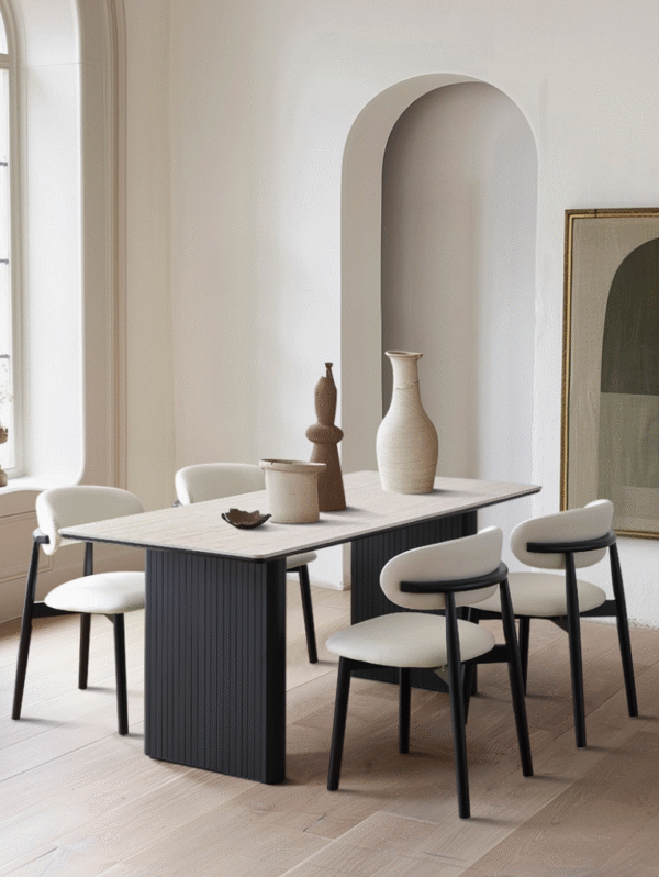 Travertine Sintered Stone Dining Table and Chair Set