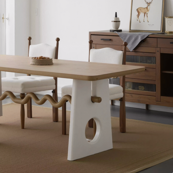 French Funky Mid-Century Solid Wood Table