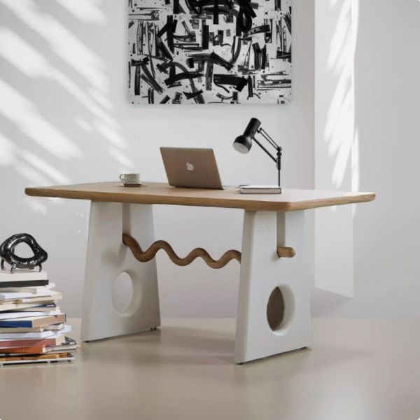 French Funky Mid-Century Solid Wood Table