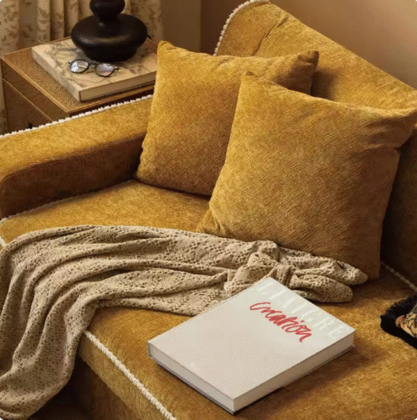 Retro Luxe French Pastoral Yellow Chenille Sofa