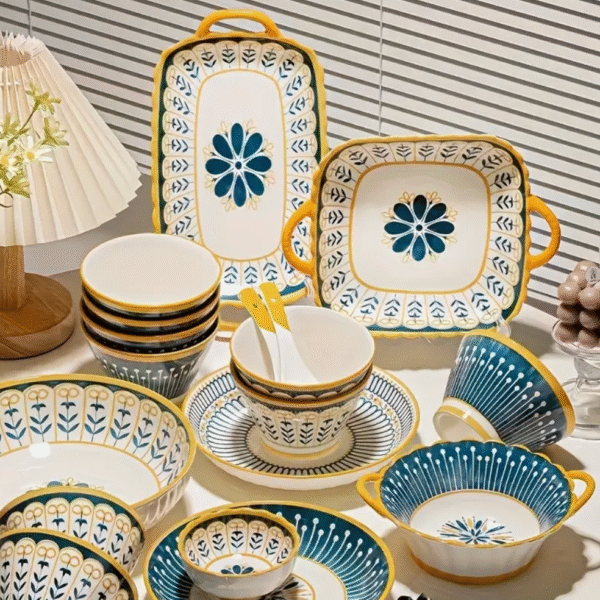 Azure Bloom Elegant Blue and White Floral Dinnerware Set