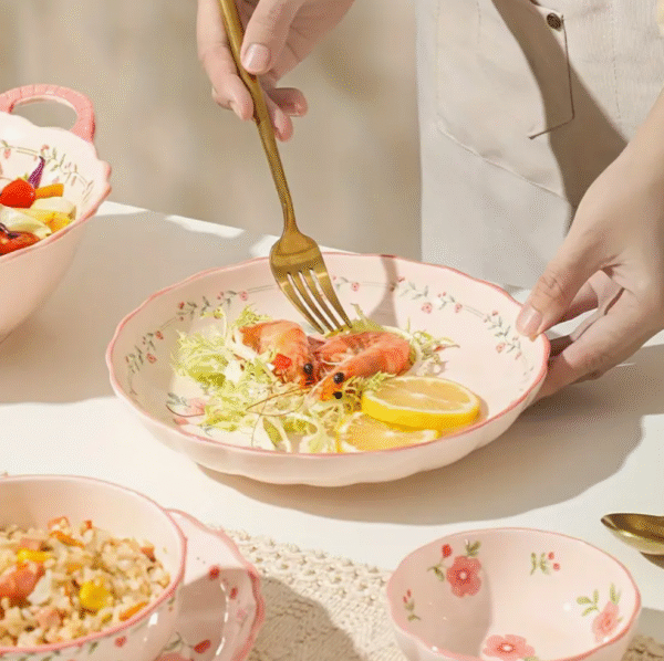 Peach Blossom 8 Piece Ceramic Peach Dining Set